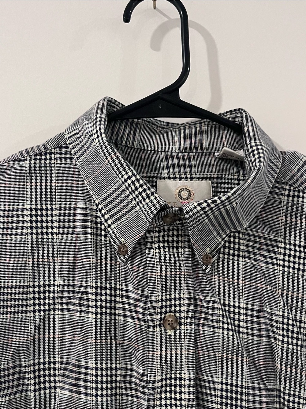 Viyella Men’s Button Down Wool Blend Plaid Shirt Gray/black/pink Large